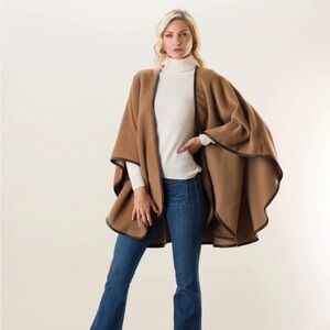 NEW NWT Sofia Cashmere Arequipa Alpaca Cape OS Camel Baby Alpaca Wool Leather